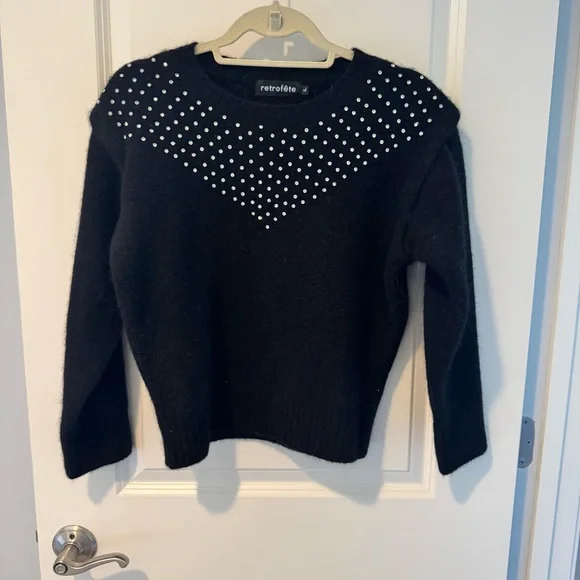 Retrofete Astra Mock Neck Sweater Mohair Wool Crystal Embellished Black | Size L - Picture 4 of 8
